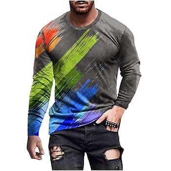 Mens Tops Fashion Tie Dye Casual Long Sleeve T-Shirts for